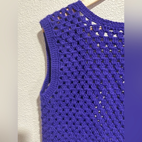 Handmade Crochet Open Vest Knit Sweater Cardigan Purple Size S/M - Picture 9 of 10